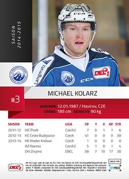 2014-15 Playercards (DEL2) #DEL2-119 Michael Kolarz Back