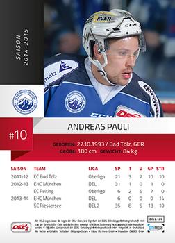 2014-15 Playercards (DEL2) #DEL2-123 Andreas Pauli Back