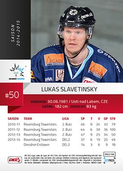 2014-15 Playercards (DEL2) #DEL2-146 Lukas Slavetinsky Back