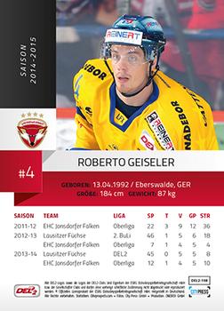 2014-15 Playercards (DEL2) #DEL2-158 Roberto Geiseler Back