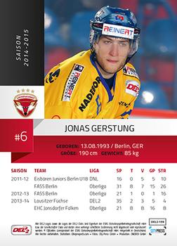2014-15 Playercards (DEL2) #DEL2-159 Jonas Gerstung Back