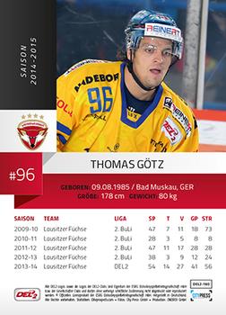 2014-15 Playercards (DEL2) #DEL2-160 Thomas Götz Back