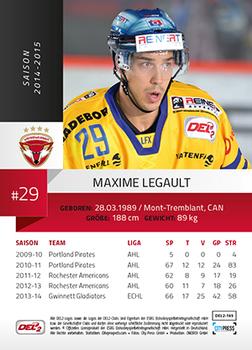 2014-15 Playercards (DEL2) #DEL2-165 Maxime Legault Back