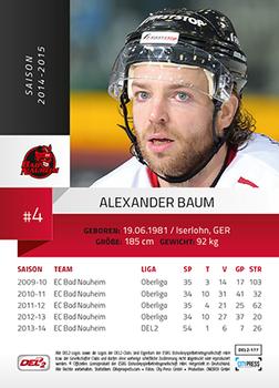 2014-15 Playercards (DEL2) #DEL2-177 Alexander Baum Back