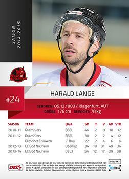 2014-15 Playercards (DEL2) #DEL2-187 Harald Lange Back