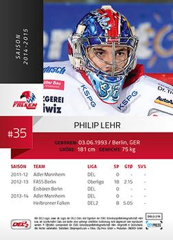 2014-15 Playercards (DEL2) #DEL2-215 Philip Lehr Back
