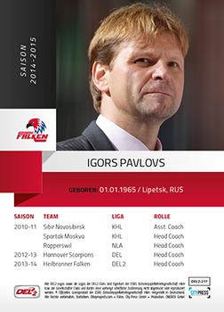 2014-15 Playercards (DEL2) #DEL2-217 Igors Pavlovs Back