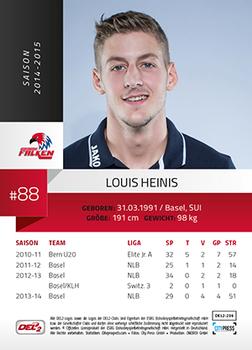 2014-15 Playercards (DEL2) #DEL2-236 Louis Heinis Back