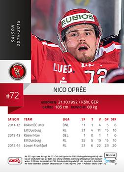 2014-15 Playercards (DEL2) #DEL2-243 Nico Opree Back