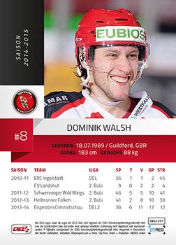 2014-15 Playercards (DEL2) #DEL2-257 Dominik Walsh Back