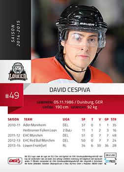 2014-15 Playercards (DEL2) #DEL2-282 David Cespiva Back