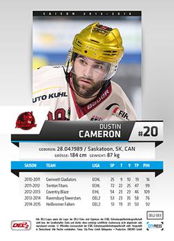 2015-16 Playercards (DEL2) #DEL2-003 Dustin Cameron Back