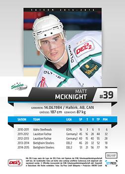 2015-16 Playercards (DEL2) #DEL2-037 Matt McKnight Back