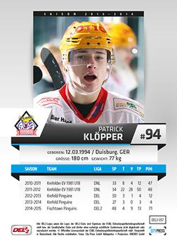 2015-16 Playercards (DEL2) #DEL2-057 Patrick Klöpper Back