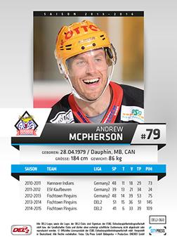 2015-16 Playercards (DEL2) #DEL2-060 Andrew Mcpherson Back