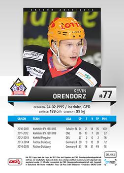 2015-16 Playercards (DEL2) #DEL2-062 Kevin Orendorz Back