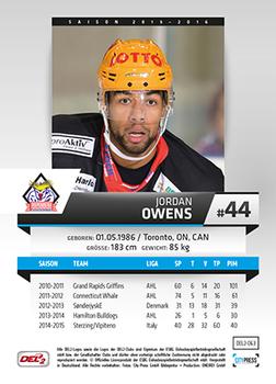 2015-16 Playercards (DEL2) #DEL2-063 Jordan Owens Back