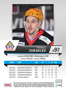 2015-16 Playercards (DEL2) #DEL2-070 Thomas Zuralev Back
