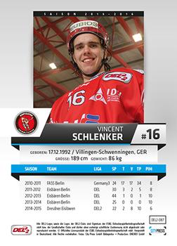 2015-16 Playercards (DEL2) #DEL2-087 Vincent Schlenker Back