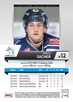 2015-16 Playercards (DEL2) #DEL2-108 Mirko Sacher Back