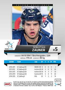 2015-16 Playercards (DEL2) #DEL2-112 Sebastian Zauner Back