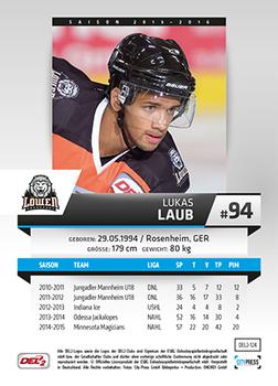 2015-16 Playercards (DEL2) #DEL2-124 Lukas Laub Back