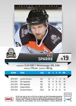 2015-16 Playercards (DEL2) #DEL2-135 Kris Sparre Back