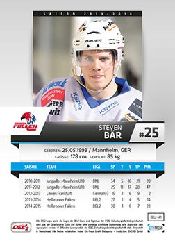2015-16 Playercards (DEL2) #DEL2-141 Steven Bär Back