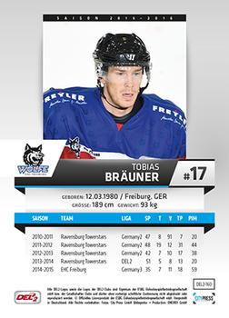 2015-16 Playercards (DEL2) #DEL2-160 Tobias Brauner Back