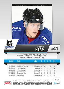 2015-16 Playercards (DEL2) #DEL2-165 Jannik Herm Back