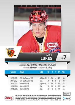 2015-16 Playercards (DEL2) #DEL2-190 Max Lukes Back