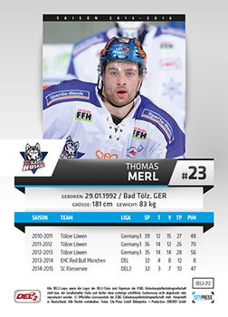 2015-16 Playercards (DEL2) #DEL2-212 Thomas Merl Back