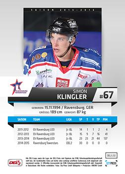 2015-16 Playercards (DEL2) #DEL2-232 Simon Klingler Back