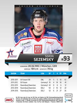2015-16 Playercards (DEL2) #DEL2-242 Simon Sezemsky Back