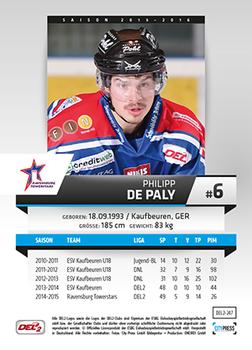 2015-16 Playercards (DEL2) #DEL2-247 Philipp De Paly Back