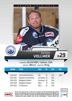 2015-16 Playercards (DEL2) #DEL2-265 Jochen Vollmer Back