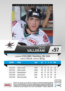 2015-16 Playercards (DEL2) #DEL2-288 David Vallorani Back