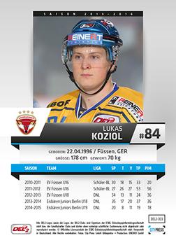 2015-16 Playercards (DEL2) #DEL2-303 Lukas Koziol Back