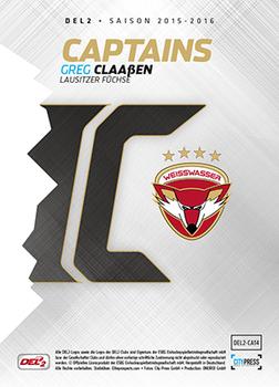 2015-16 Playercards (DEL2) - Captains #DEL2-CA14 Greg Classen Back