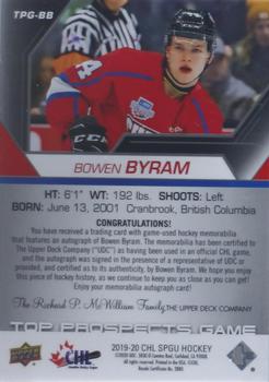 2019-20 SP Game Used CHL - Top Prospects Game Red Auto Logo Tag Achievements #TPG-BB Bowen Byram Back