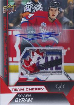 2019-20 SP Game Used CHL - Top Prospects Game Red Auto Logo Tag Achievements #TPG-BB Bowen Byram Front