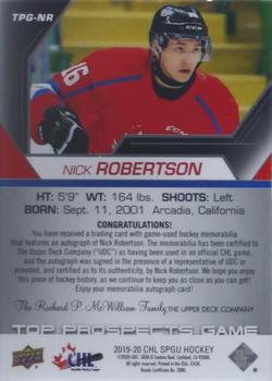 2019-20 SP Game Used CHL - Top Prospects Game Red Auto Logo Tag Achievements #TPG-NR Nick Robertson Back