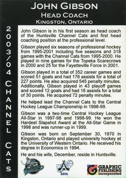 2003-04 Huntsville Channel Cats (SEHL) #NNO John Gibson Back