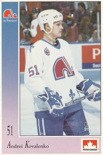 1992-93 Petro-Canada Quebec Nordiques #NNO Andrei Kovalenko Front