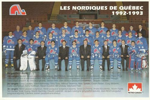 1992-93 Petro-Canada Quebec Nordiques #NNO Team Photo Front