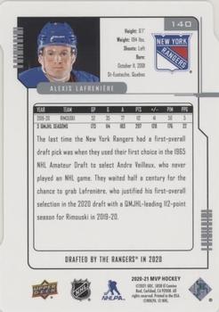 2020-21 Upper Deck - MVP Update Colors and Contours Green #140 Alexis Lafreniere Back