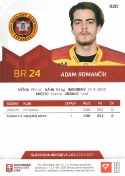 2020-21 SportZoo Slovenská Hokejová Liga #020 Adam Romancik Back