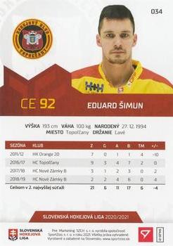 2020-21 SportZoo Slovenská Hokejová Liga #034 Eduard Simun Back