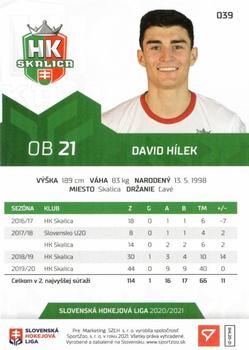 2020-21 SportZoo Slovenská Hokejová Liga #039 David Hilek Back