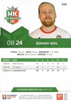 2020-21 SportZoo Slovenská Hokejová Liga #040 Dominik Hohl Back